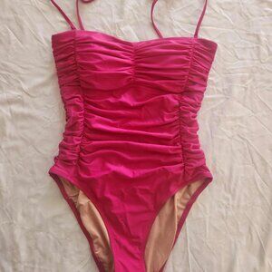 J. Crew Ruched Bandeau One-Piece Swimsuit Size 6 Hot Pink NWT $118 BC128